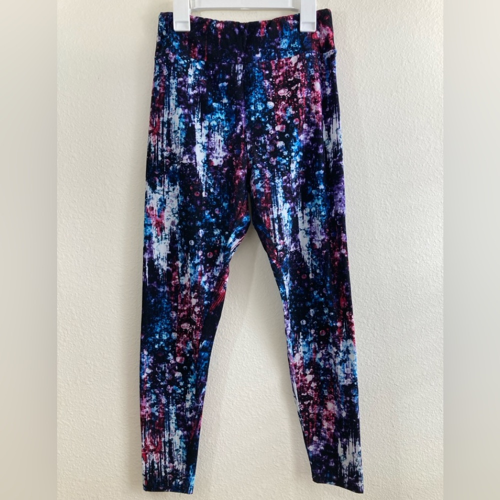 LuLaRoe Ice Wash Leggings Size OS Blue Purple Raspberry Abstract Print